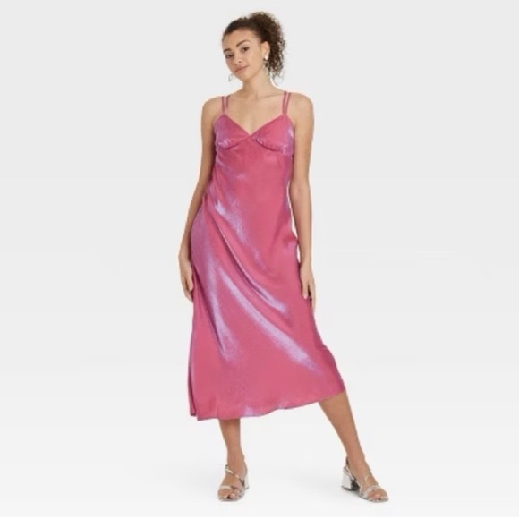 wild fable Dresses & Skirts - Elegant Pink Satin midi slip Dress